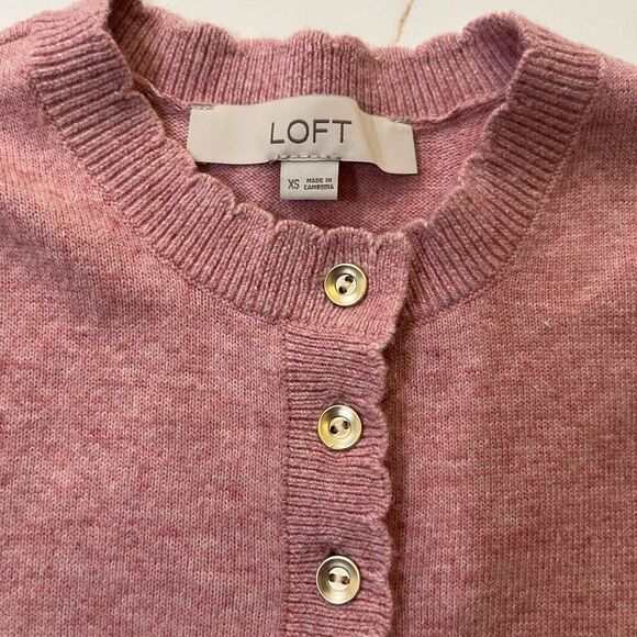 LOFT Rose Scalloped Gold Button Sweater - Picture 2 of 10